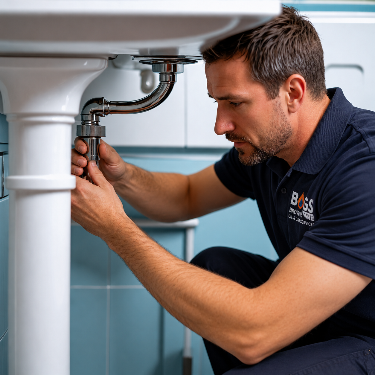 Plumber working on a pipe